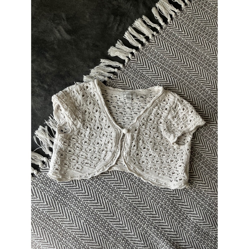 Savannah Girls White Crochet Knit Shrug Bolero Sweater Sz S 7-8 Cotton Cardigan